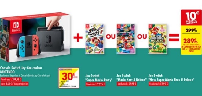 Console Nintendo Switch + 1 jeu à 289,95 € chez Carrefour