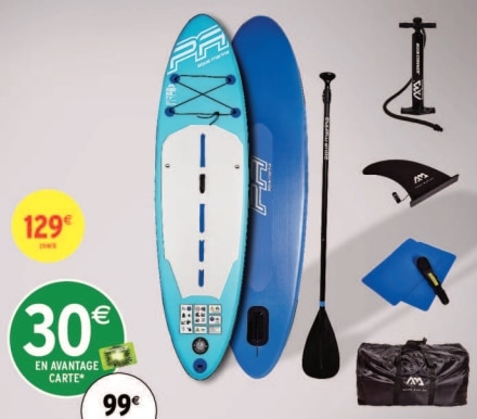 Paddle gonflable pour adulte avec accessoires à 99 € via avantage carte chez Intermarché