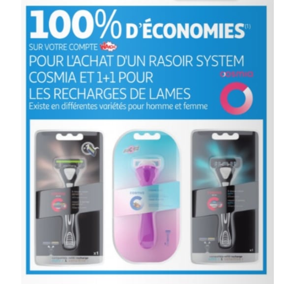 Rasoir System Cosmia 100 % remboursé sur la carte de fidélité chez Auchan