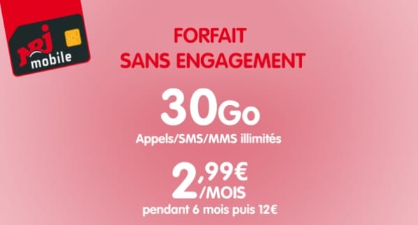 Forfait 30 Go sans engagement à 2,99 € pendant 6 mois avec NRJ Mobile sur Showroomprive