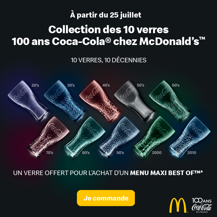4 verres Coca-Cola offerts par McDonald's, années 2000
