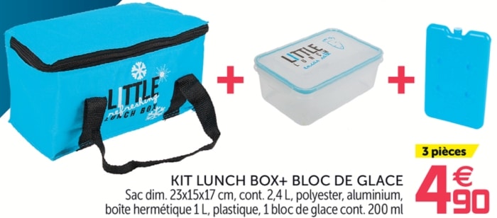 Kit lunch box avec bloc de glace et sacoche de transport à 4,90 € chez Gifi