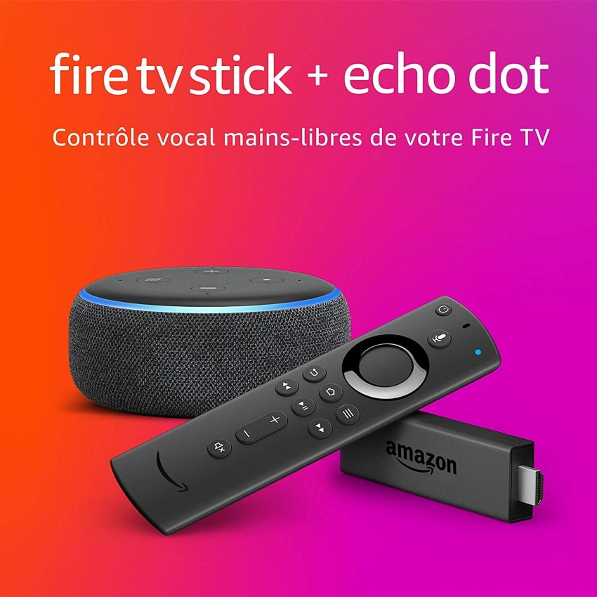 Fire TV Stick avec télécommande vocale Alexa + Echo Dot (3ème génération) à 54,99 € au lieu de 99,98 € sur Amazon