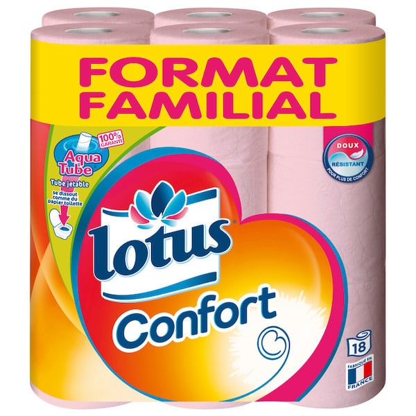 18 rouleaux de papier toilette Confort Lotus à 1,44 € chez Carrefour