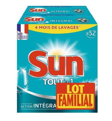 Avec la carte, 104 tablettes Lave-Vaisselle Sun Tout en 1 à 5,37 € chez Auchan
