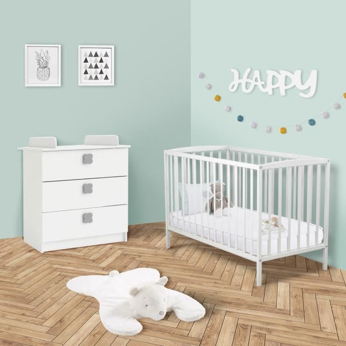 Chambre bébé HAPPY (lit + commode à langer) à 99,99 € sur Cdiscount