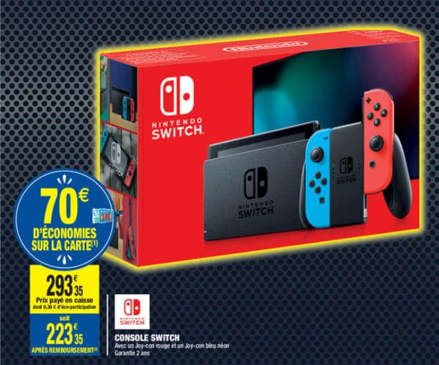 La console Nintendo Switch avec Joy-Cons couleurs à 223,35 € avec la carte chez Carrefour Market
