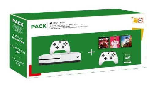 Packs Xbox One S + 3 jeux + 2e manette + 3 mois Xbox Live Gold à 299,99 € sur la Fnac