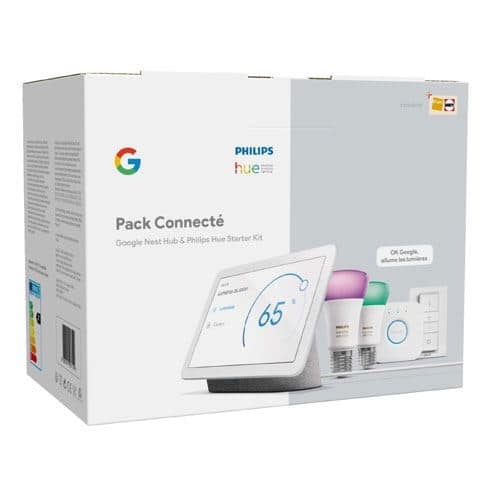 Pack connecté Google Nest Hub + kit de démarrage Philips Hue à 179,99 € sur la Fnac