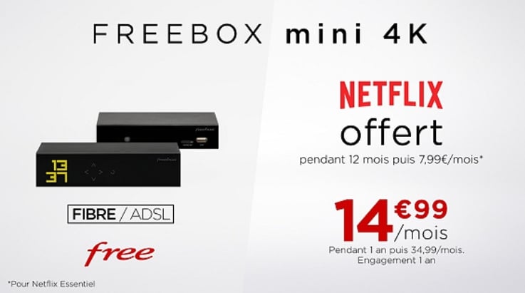 Freebox Mini 4k à 14,99 € par mois pendant un an avec Netflix