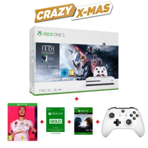 Pack Xbox One S + 3 jeux + 2ème manette + 6 mois de XBox Live pour 229,99 € chez Micromania