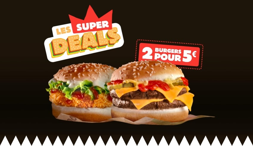 Deux burgers KING DEAL pour 5 € chez Burger King