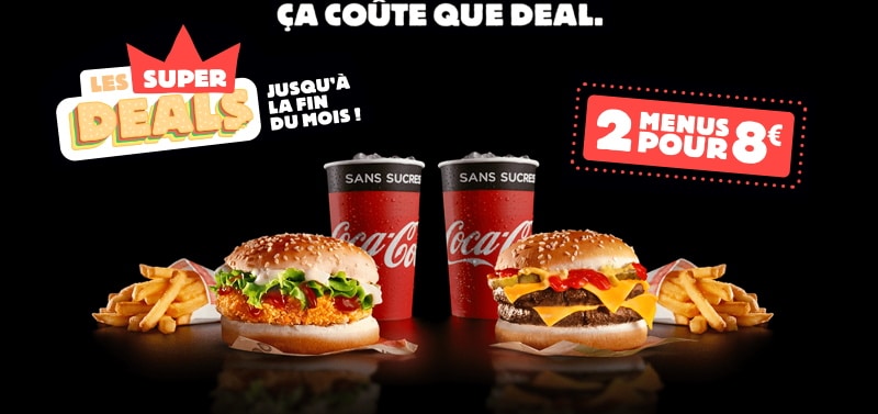 2 burgers King Deal pour 8 € chez Burger King