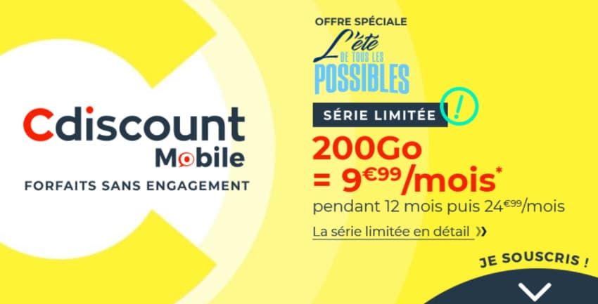 Forfait 200 Go à 9,99 € par mois avec Cdiscount Mobile