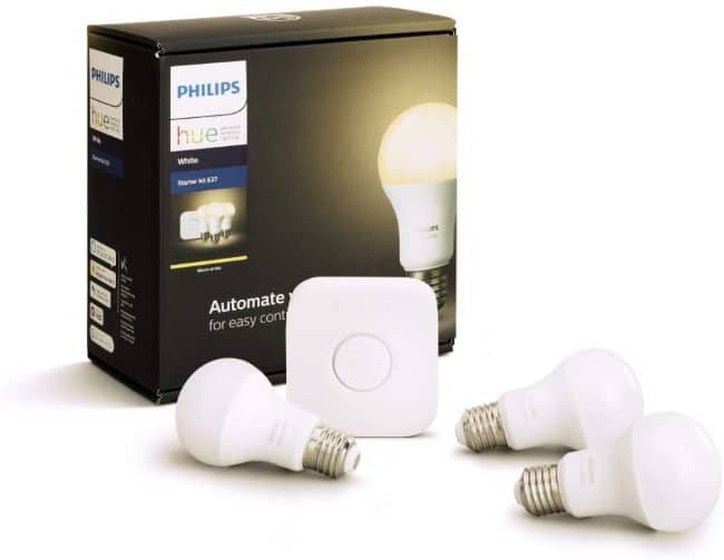 Kit de démarrage Philips Hue (3 ampoules + pont de connexion) à 47,99 € sur Amazon