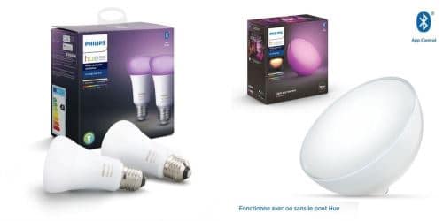 Pack Philips Hue 2 ampoules E27 White and Color et lampe nomade Hue Go à 129,99 €