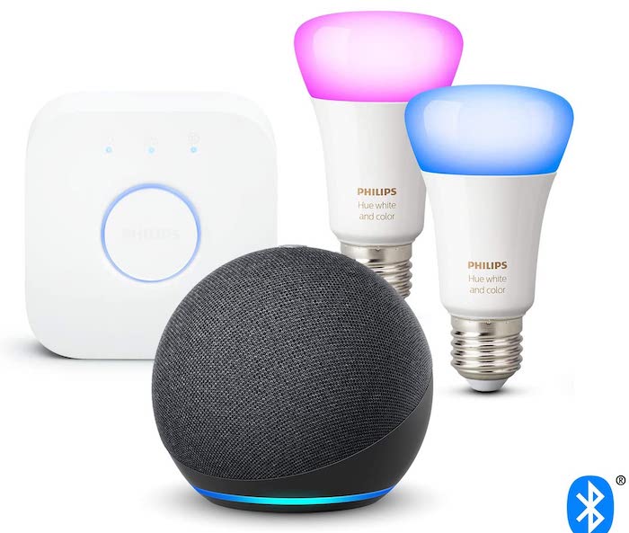 Nouvel Echo Dot 4e génération + kit de démarrage Philips Hue 2 ampoules et 1 pont à 109,99 € sur Amazon
