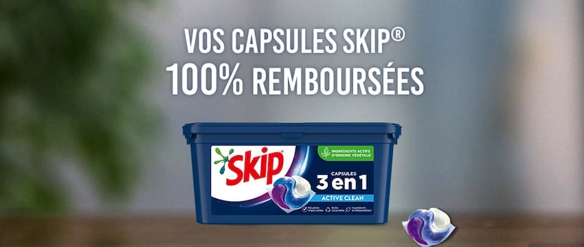 Lessive Skip en capsules 100 % remboursée