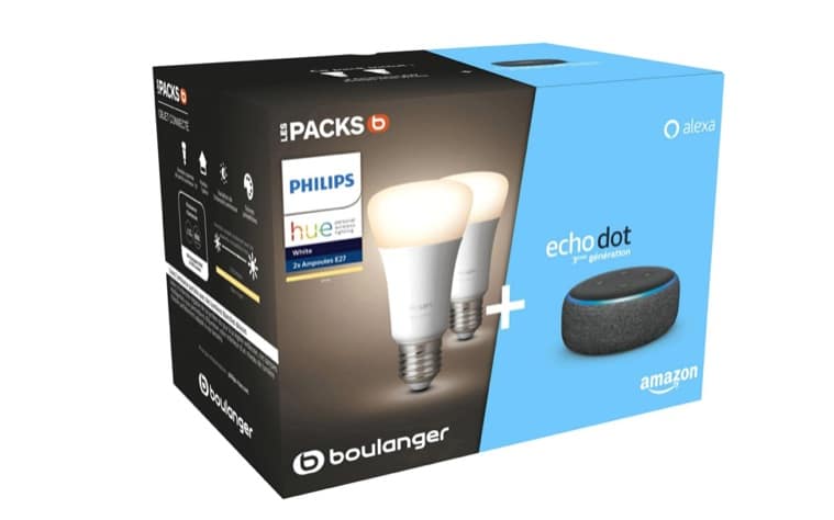 Pack Echo Dot 3 + 2 ampoules Philips Hue White à 39,9 € sur Boulanger