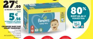 Couches Pampers Baby Dry pack Géant Maxi à 5,56 € via remise fidélité chez Super U