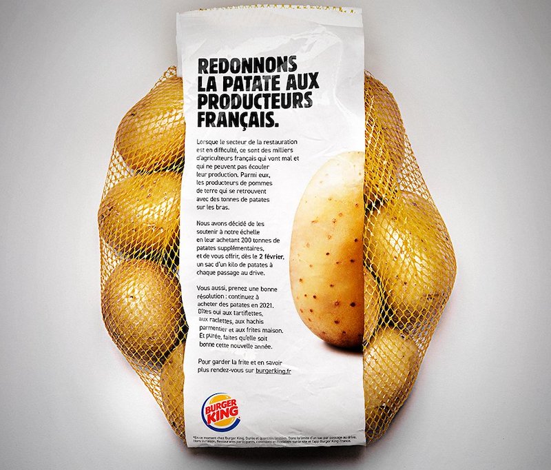 1 kg de pommes de terre offert pour toute commande Drive Burger King