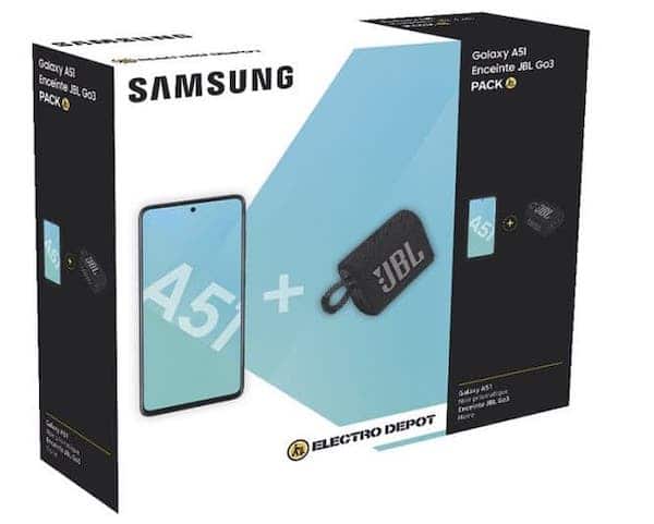 Pack Samsung Galaxy A51 128 Go + enceinte JBL Go 3 à 274,98 € sur Electro Dépôt