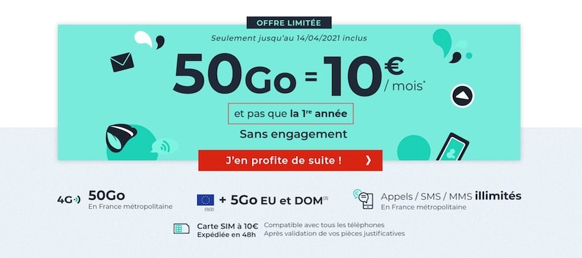 Forfait 50 Go à 10 € par mois avec Cdiscount Mobile, sans engagement et sans hausse de prix au bout d’un an