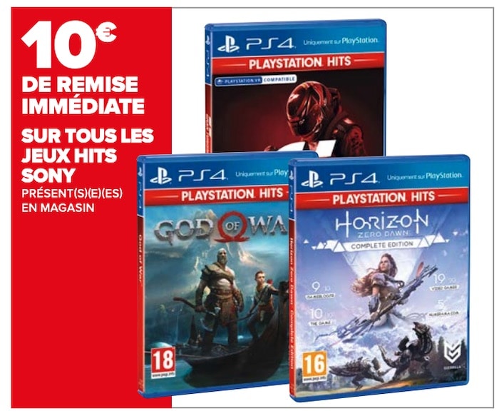 10 € de remise immédiate sur tous les jeux PS4 PlayStation Hits chez Carrefour