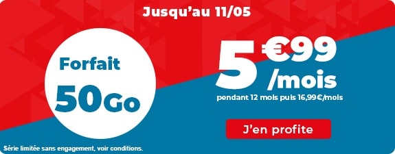 Forfait 50 Go à 5,99 € par mois pendant un an sans engagement avec Auchan Telecom
