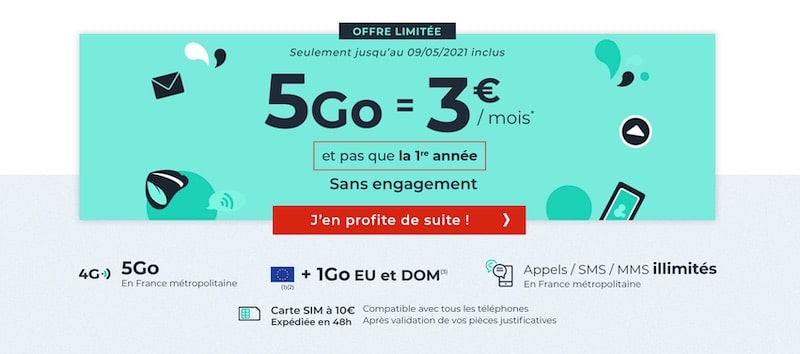Forfait 5 Go à 3 € par mois sans engagement avec Cdiscount Mobile