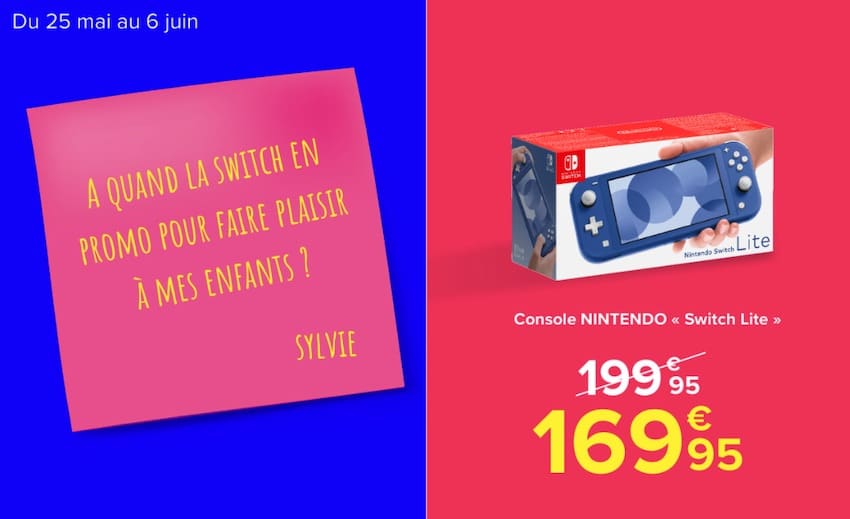 Nintendo Switch Lite moins chère à 169,95 € chez Carrefour