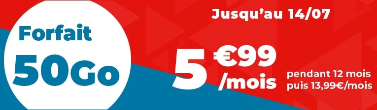 Forfait 50 Go Auchan Telecom à 5,99 € par mois pendant 12 mois sans engagement