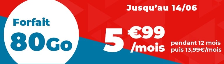 Forfait Auchan Telecom 80 Go à 5,99 € par mois pendant un an sans engagement