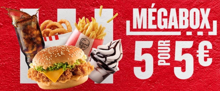 Méga Box 5 produits à 5 € chez KFC