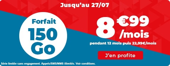 Forfait Auchan Télécom 150 Go à 8,99 € par mois pendant un an sans engagement