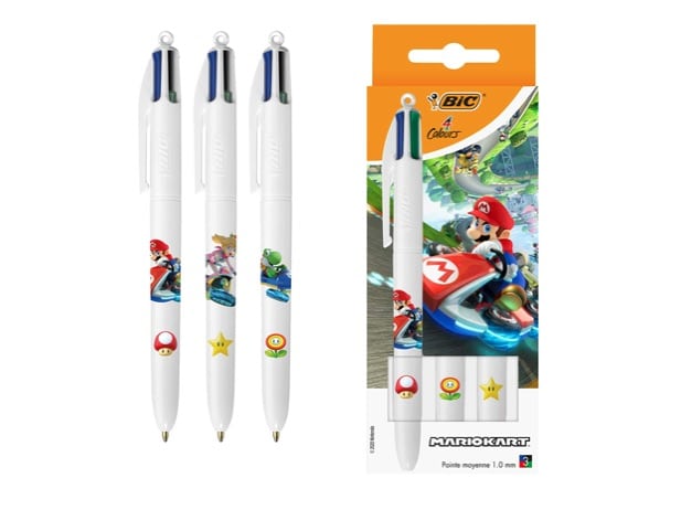Lot de 3 stylos BIC 4 couleurs Mario Kart à 6,50 € sur Amazon