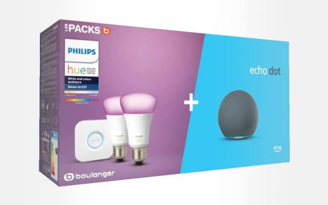 Le pack 2 ampoules + 1 pont Philips Hue + Amazon Echo Dot 4 chez Boulanger