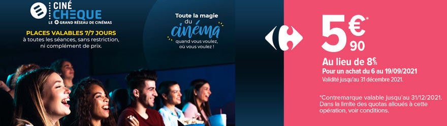 CinéChèques à 5,90 € l’unité avec Carrefour Spectacles
