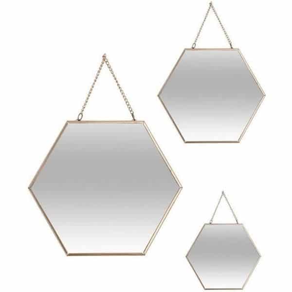 Lot de 3 miroirs hexagonaux en métal à 9,99 € sur Cdiscount