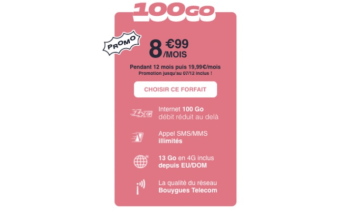 Forfait NRJ Mobile 100 Go à 8,99 € par mois pendant un an