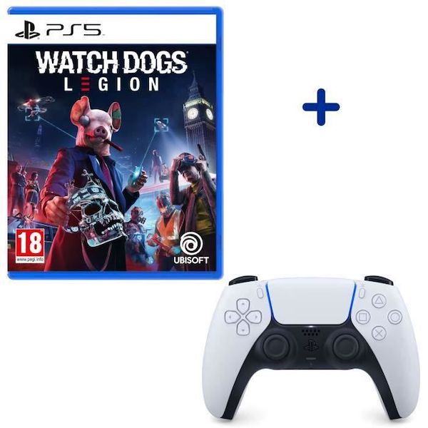 Pack PS5 Watch Dogs Legion + manette DualSense blanche à 80,99 € sur Cdiscount