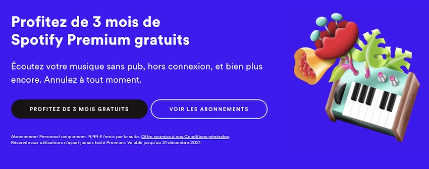 3 mois d'abonnement gratuit sans engagement avec Spotify Premium