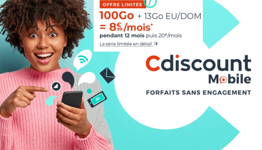 Forfait mobile Cdiscount 100 Go sans engagement à 8,99 € pendant 1 an 