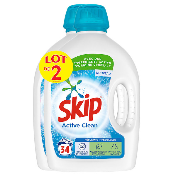 70 % de remise fidélité sur le lot de 2 bidons de lessive liquide Skip chez Carrefour