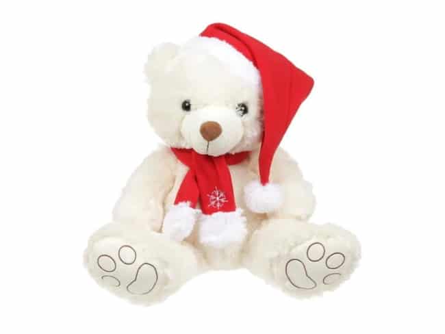 La Peluche Ours de Noël 38 cm blanc est à 5,99 € avec un code sur Cdiscount 