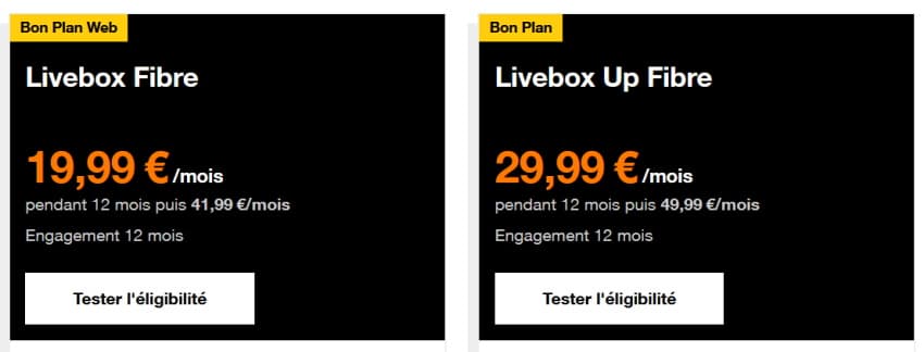Livebox Fibre et Up Fibre Orange à petit prix