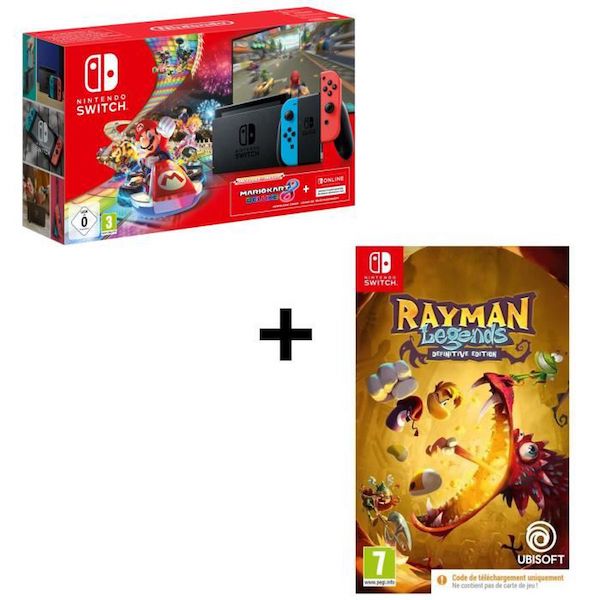 Pack Nintendo Switch + Rayman Legends + Mario Kart 8 Deluxe à 289,99 € sur Cdiscount