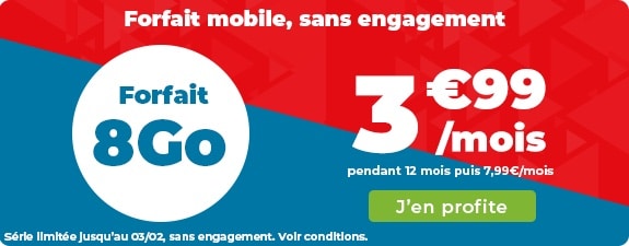 Forfait 8 Go à 3,99 € par mois pendant un an sans engagement avec Auchan Telecom