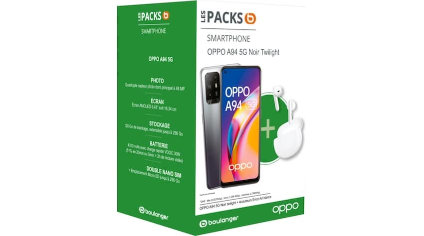 Pack Oppo A94 + écouteurs Enco Air Bluetooth à 299 € sur Boulanger