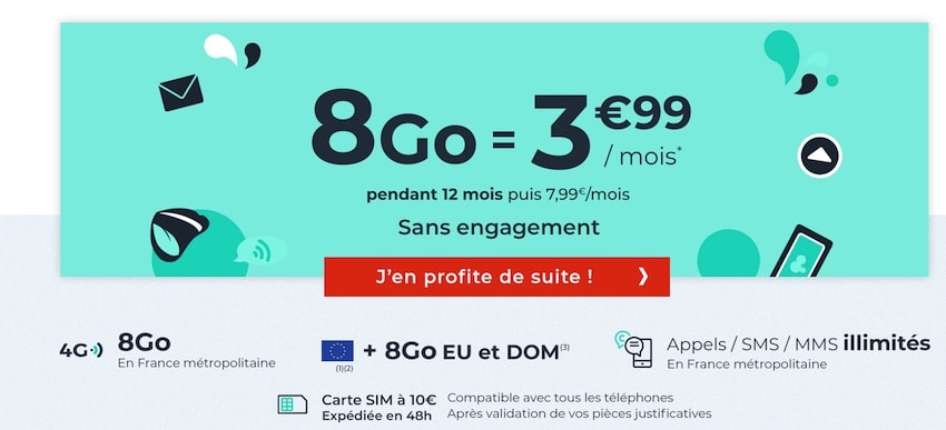 Forfait Cdiscount Mobile 8 Go à 3,99 € par mois pendant un an sans engagement